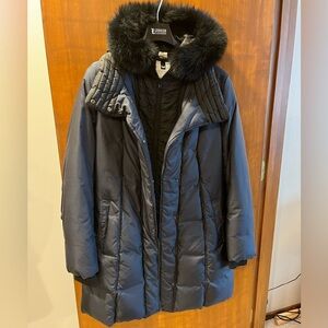 Soia & Kyo Navy Down Puffer Coat with Fur Trim Hood